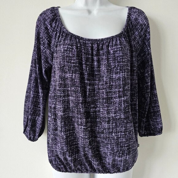 MICHAEL KORS Purple White Scoop Neck 3/4 Sleeve Jersey Top Small - Picture 1 of 5